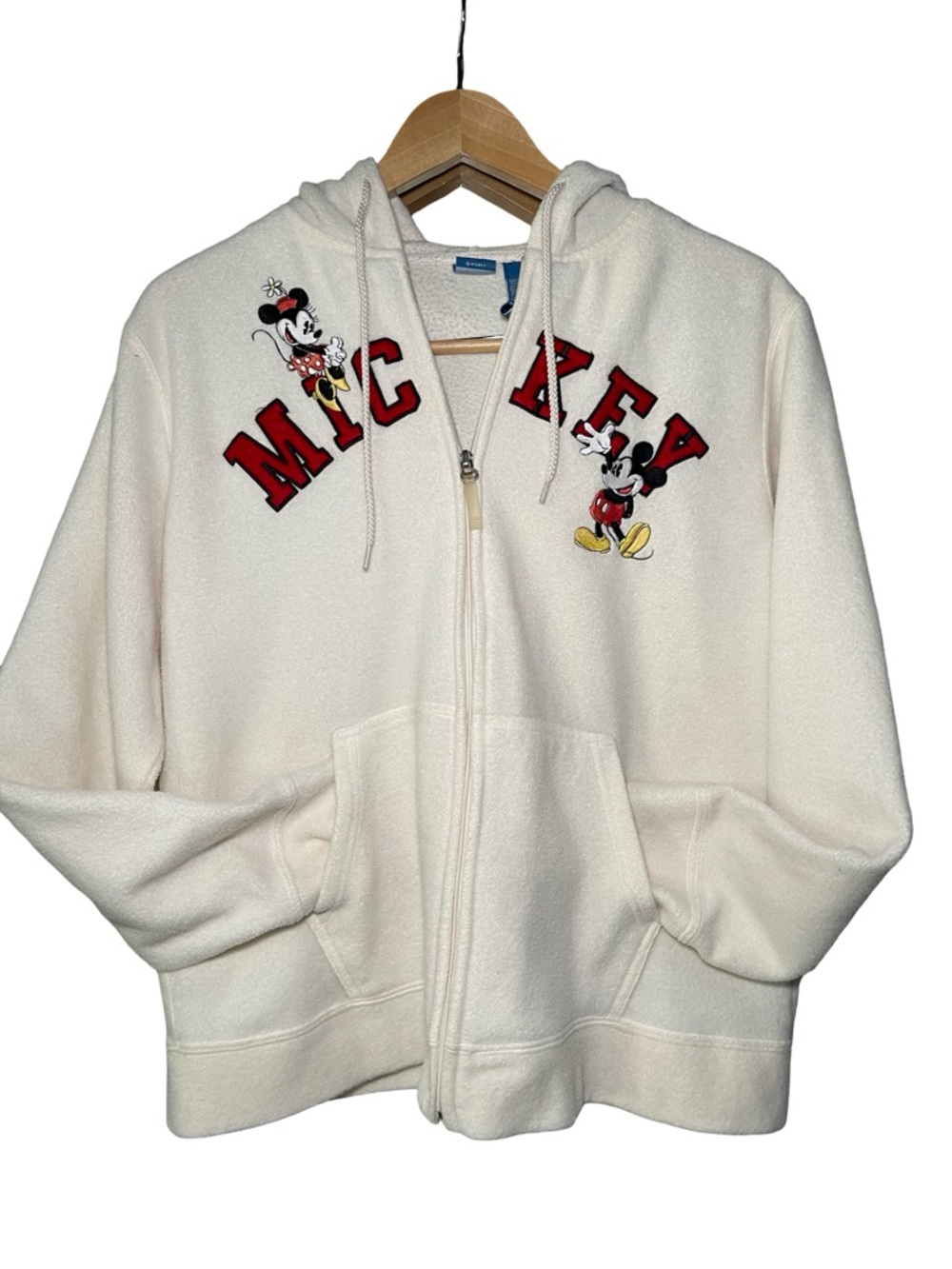 SOLD - Vintage Disney Cream Hoodie Embroidered Mickey Red Logo